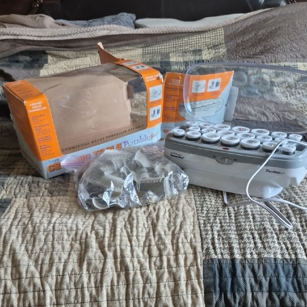 White and Gray Ceramic Hair Rollers Set